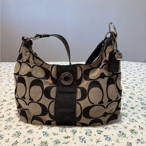 Coach Signature Black and Tan Shoulder Bag